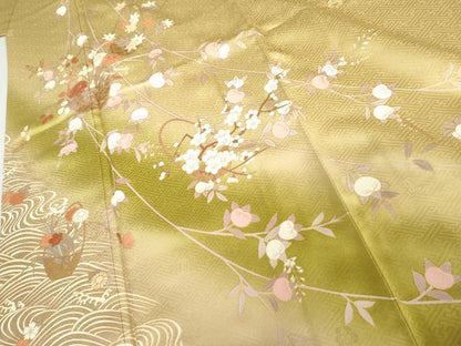 平和屋着物●十日町老舗ブランド　吉澤友禅　吾妻徳穂　訪問着　刺繍　花籠文　暈し染め　金彩　鈴乃屋扱い　正絹　逸品　AABI2565cs