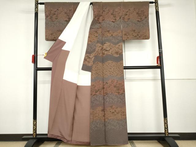 平和屋着物●人間国宝・南部芳松の息子 伝統工芸伝承者彫刻・南部幸雄 型染 訪問着 風景草花文 鬼しぼ縮緬 正絹 逸品 未使用 AABI2567cs