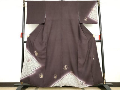 平和屋着物●染色作家　林淳一　訪問着　刺繍　色紙枝花文　暈し染め　金糸　金彩　正絹　逸品　AABI2570cs