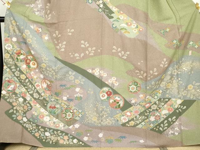 平和屋着物●訪問着　作家物　泰常　辻が花　駒刺繍　吉祥花丸文　金彩　正絹　逸品　AABI2571cs