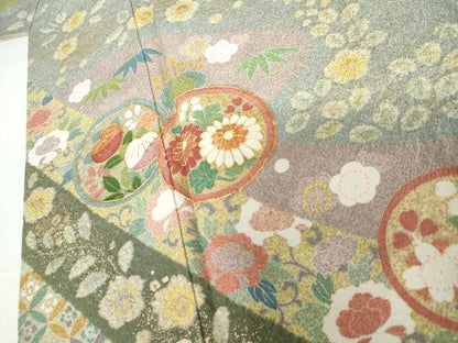 平和屋着物●訪問着　作家物　泰常　辻が花　駒刺繍　吉祥花丸文　金彩　正絹　逸品　AABI2571cs