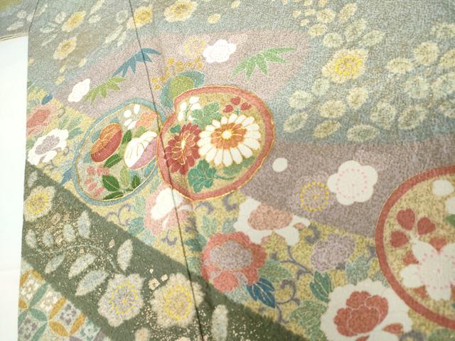 平和屋着物●訪問着　作家物　泰常　辻が花　駒刺繍　吉祥花丸文　金彩　正絹　逸品　AABI2571cs
