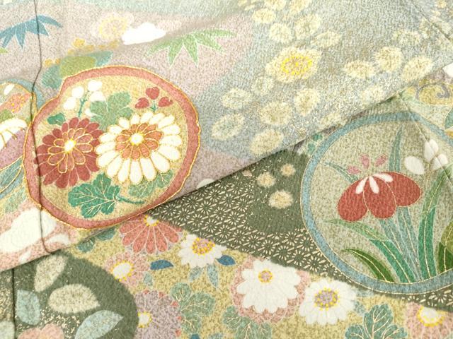 平和屋着物●訪問着　作家物　泰常　辻が花　駒刺繍　吉祥花丸文　金彩　正絹　逸品　AABI2571cs