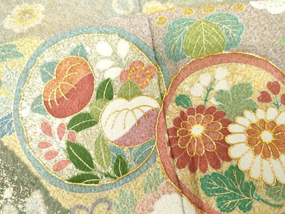 平和屋着物●訪問着　作家物　泰常　辻が花　駒刺繍　吉祥花丸文　金彩　正絹　逸品　AABI2571cs