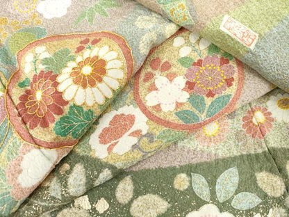 平和屋着物●訪問着　作家物　泰常　辻が花　駒刺繍　吉祥花丸文　金彩　正絹　逸品　AABI2571cs