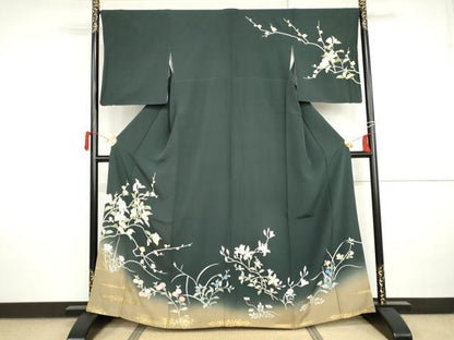 平和屋着物●訪問着　友禅　枝花文　暈し染め　金彩　鈴乃屋扱い　正絹　逸品　AABI2572cs