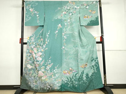 平和屋着物●訪問着　鴛鴦枝花文　暈し染め　金彩　正絹　逸品　未使用　AABI2575cs