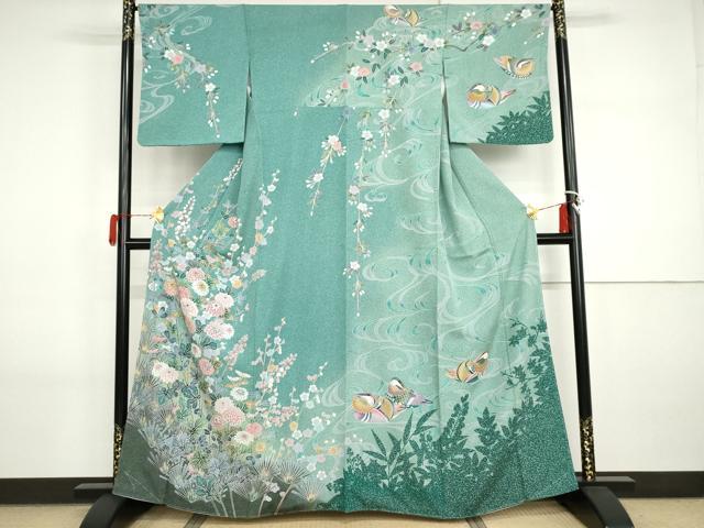 平和屋着物●訪問着　鴛鴦枝花文　暈し染め　金彩　正絹　逸品　未使用　AABI2575cs