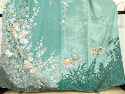 平和屋着物●訪問着　鴛鴦枝花文　暈し染め　金彩　正絹　逸品　未使用　AABI2575cs