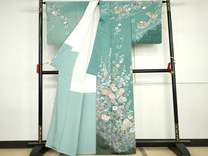 平和屋着物●訪問着　鴛鴦枝花文　暈し染め　金彩　正絹　逸品　未使用　AABI2575cs