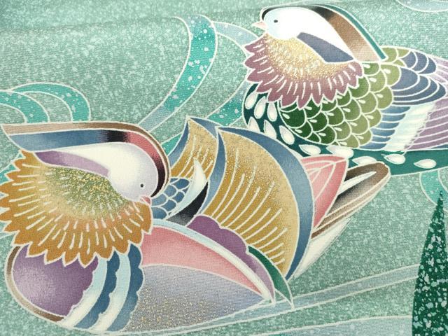 平和屋着物●訪問着　鴛鴦枝花文　暈し染め　金彩　正絹　逸品　未使用　AABI2575cs
