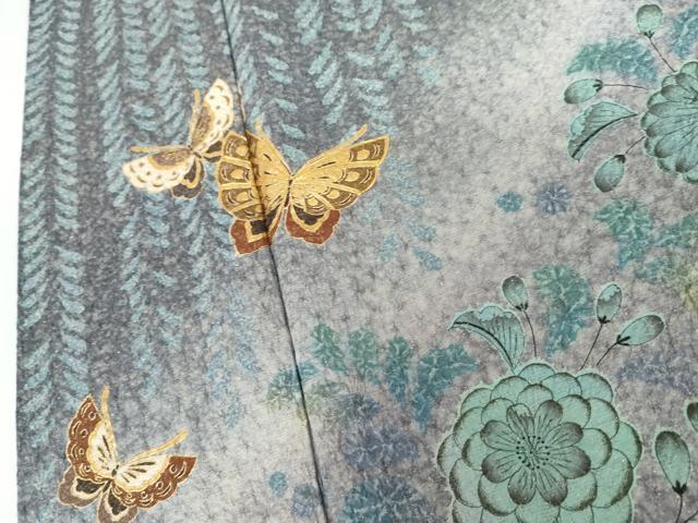 平和屋着物●訪問着　辻が花　駒刺繍　花蝶文　暈し染め　金彩　金通し地　正絹　逸品　AABI2576cs
