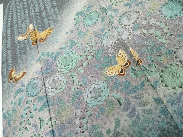 平和屋着物●訪問着　辻が花　駒刺繍　花蝶文　暈し染め　金彩　金通し地　正絹　逸品　AABI2576cs