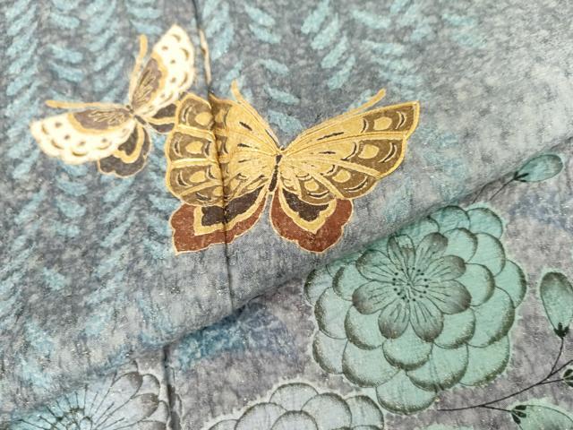 平和屋着物●訪問着　辻が花　駒刺繍　花蝶文　暈し染め　金彩　金通し地　正絹　逸品　AABI2576cs