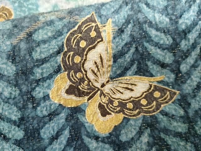 平和屋着物●訪問着　辻が花　駒刺繍　花蝶文　暈し染め　金彩　金通し地　正絹　逸品　AABI2576cs