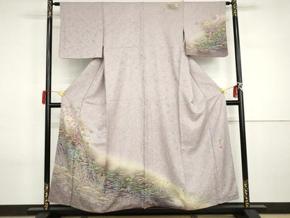 平和屋着物●伝統工芸士　華山　訪問着　草花文　暈し染め　金糸　正絹　逸品　AABI2577cs