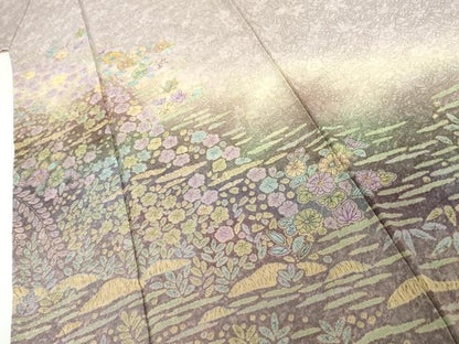 平和屋着物●伝統工芸士　華山　訪問着　草花文　暈し染め　金糸　正絹　逸品　AABI2577cs