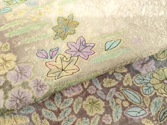 平和屋着物●伝統工芸士　華山　訪問着　草花文　暈し染め　金糸　正絹　逸品　AABI2577cs