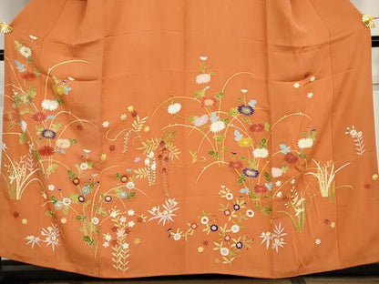平和屋着物●訪問着　友禅　駒刺繍　枝花文　金糸　金彩　正絹　逸品　AABI2581cs