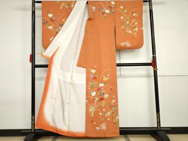 平和屋着物●訪問着　友禅　駒刺繍　枝花文　金糸　金彩　正絹　逸品　AABI2581cs