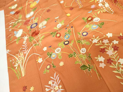 平和屋着物●訪問着　友禅　駒刺繍　枝花文　金糸　金彩　正絹　逸品　AABI2581cs