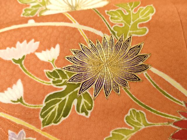 平和屋着物●訪問着　友禅　駒刺繍　枝花文　金糸　金彩　正絹　逸品　AABI2581cs