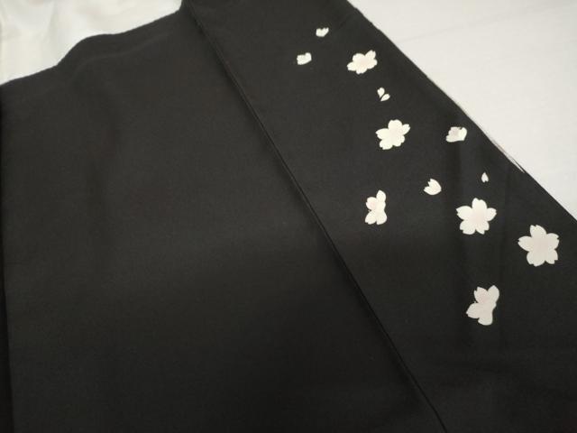 平和屋着物●豪華振袖　夜桜　舞蝶文　黒地　金銀彩　正絹　逸品　AABI2582cs