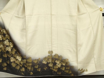 平和屋着物●男性　訪問着　背抜き仕立て　蔦の葉文　暈し染め　金彩　キングサイズ　正絹　逸品　AABI2589cs