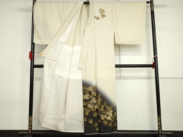 平和屋着物●男性　訪問着　背抜き仕立て　蔦の葉文　暈し染め　金彩　キングサイズ　正絹　逸品　AABI2589cs