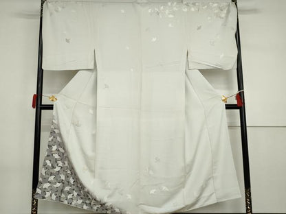 平和屋着物●男性　訪問着　背抜き仕立て　刺繍　銀杏　暈し染め　金糸　キングサイズ　正絹　逸品　AABI2594cs