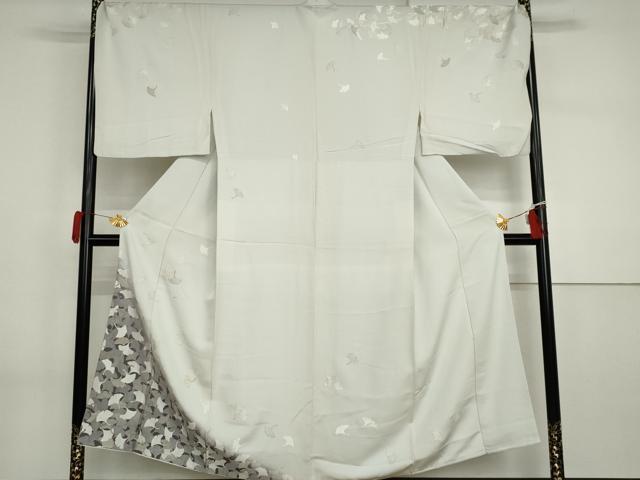 平和屋着物●男性　訪問着　背抜き仕立て　刺繍　銀杏　暈し染め　金糸　キングサイズ　正絹　逸品　AABI2594cs