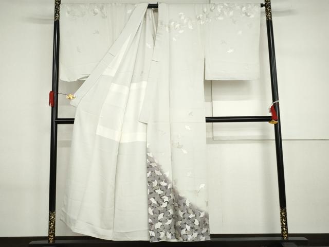 平和屋着物●男性　訪問着　背抜き仕立て　刺繍　銀杏　暈し染め　金糸　キングサイズ　正絹　逸品　AABI2594cs