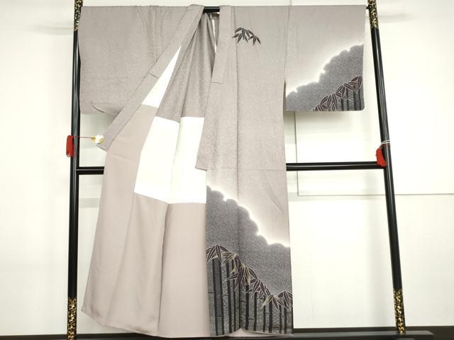 平和屋着物●男性　友禅師　酒井秀充　訪問着　背抜き仕立て　雪輪笹竹文　暈し染め　金彩　キングサイズ　正絹　逸品　AABI2597cs