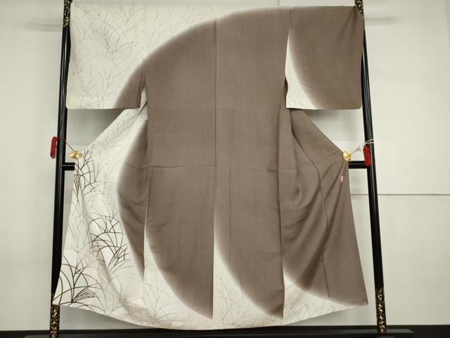平和屋着物●男性　十日町　名門　滝泰謹製　訪問着　背抜き仕立て　紬地　絞り　葦　キングサイズ　正絹　逸品　AABI2598cs