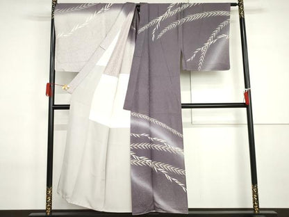 平和屋着物●男性　友禅師　酒井秀充　訪問着　背抜き仕立て　枝葉文　暈し染め　金銀彩　キングサイズ　正絹　逸品　AABI2599cs