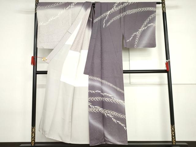 平和屋着物●男性　友禅師　酒井秀充　訪問着　背抜き仕立て　枝葉文　暈し染め　金銀彩　キングサイズ　正絹　逸品　AABI2599cs