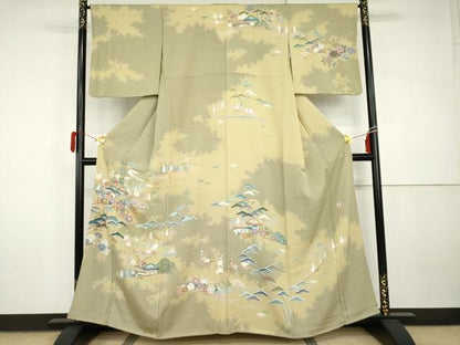 平和屋着物●訪問着　友禅　作家物　松竹梅風景文　金彩　正絹　逸品　AABI2612cs