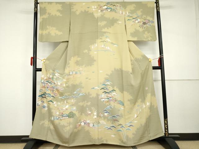 平和屋着物●訪問着　友禅　作家物　松竹梅風景文　金彩　正絹　逸品　AABI2612cs