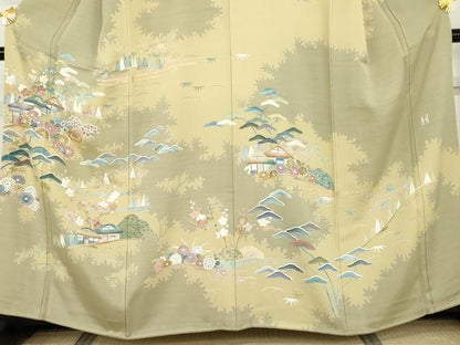 平和屋着物●訪問着　友禅　作家物　松竹梅風景文　金彩　正絹　逸品　AABI2612cs