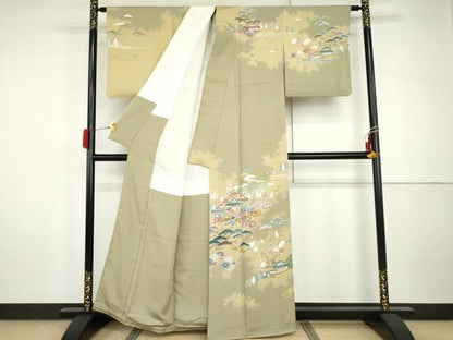 平和屋着物●訪問着　友禅　作家物　松竹梅風景文　金彩　正絹　逸品　AABI2612cs