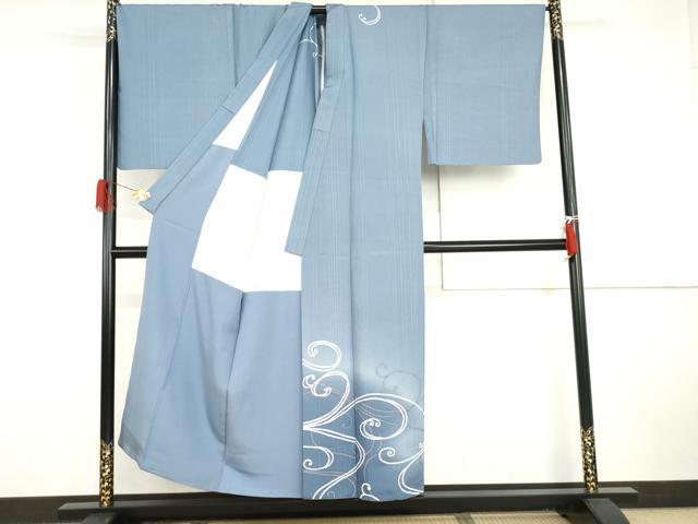 平和屋着物●男性　訪問着　背抜き仕立て　紬地　ろうけつ染　唐草文　キングサイズ　正絹　逸品　AABI2623cs 平和屋着物○男性 訪問着 背抜き仕立て 紬地 ろうけつ染 唐草文