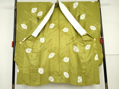 平和屋着物●振袖用長襦袢　無双仕立て　絞り　扇面草花地紋　正絹　逸品　AABI2626cs