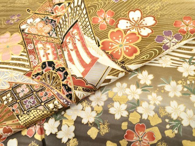 平和屋着物●豪華振袖　駒刺繍　御所車立波花文　暈し染め　金彩　正絹　逸品　AABI2628cs