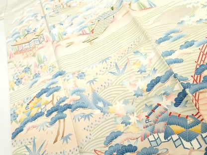 平和屋着物●本加賀友禅作家　稲荷茂雄　色留袖　渡り橋松竹梅文　暈し染め　正絹　逸品　AABI2629cs