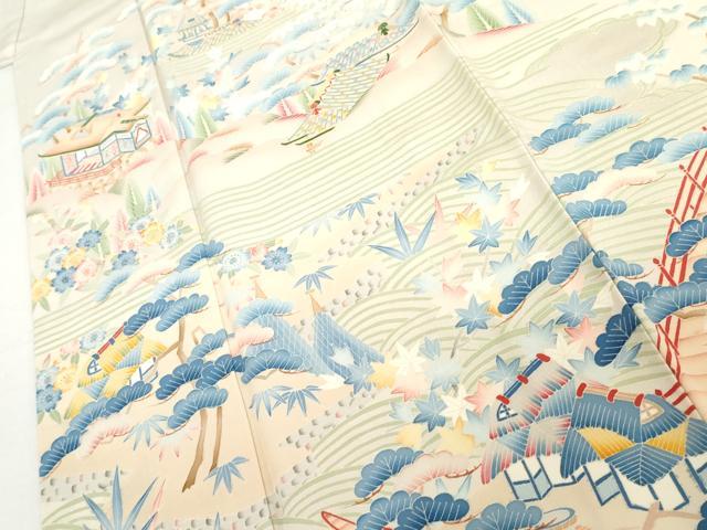 平和屋着物●本加賀友禅作家　稲荷茂雄　色留袖　渡り橋松竹梅文　暈し染め　正絹　逸品　AABI2629cs