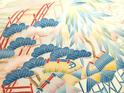 平和屋着物●本加賀友禅作家　稲荷茂雄　色留袖　渡り橋松竹梅文　暈し染め　正絹　逸品　AABI2629cs