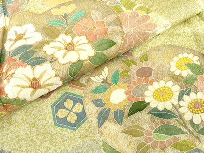平和屋着物●訪問着　駒刺繍　絞り　雪輪花松文　金銀彩　正絹　逸品　AABI2631cs