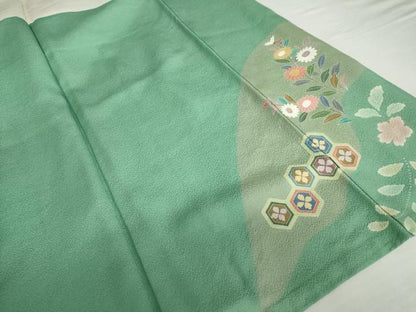 平和屋着物●訪問着　駒刺繍　絞り　雪輪花松文　金銀彩　正絹　逸品　AABI2631cs