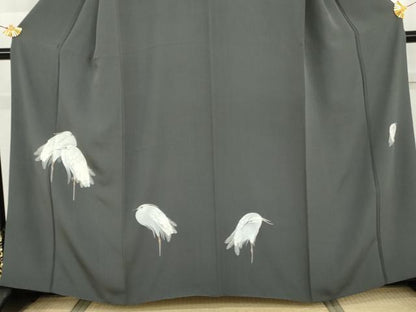 平和屋着物●訪問着　手描き　シロサギ　白鷺　金彩　正絹　逸品　AABI2632cs