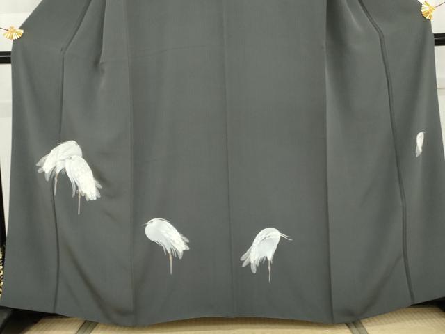 平和屋着物●訪問着　手描き　シロサギ　白鷺　金彩　正絹　逸品　AABI2632cs